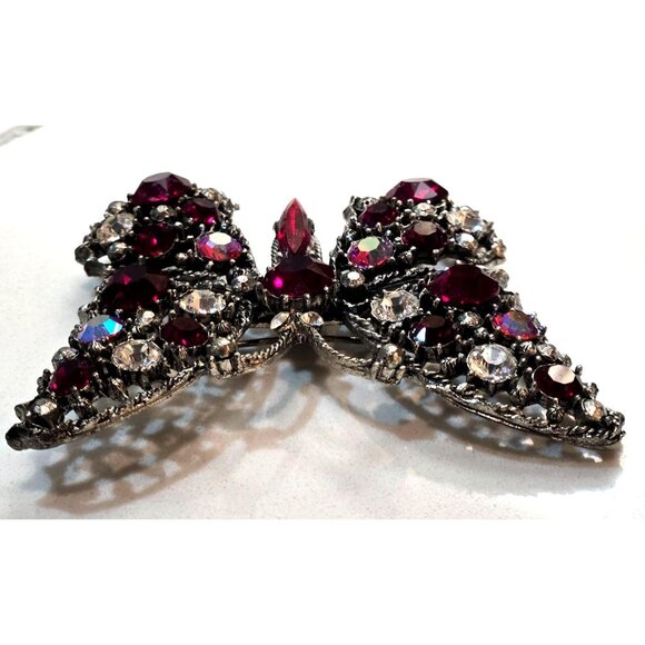 Vintage Weiss Rhinestone Butterfly Brooch Red & Clear Crystal Elegant Signed - Picture 6 of 10